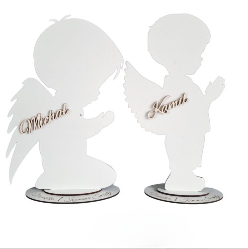 Aniołek CHŁOPIEC drewniany Pierwsza Komunia Święta Pamiątka.jpg