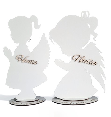 Aniołek DZIEWCZYNKA drewniany Pierwsza Komunia Święta Pamiątka.jpg