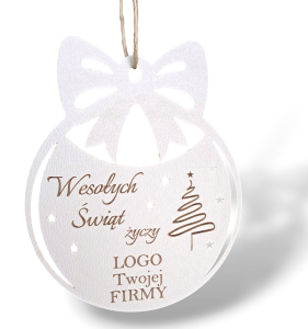Bombka z logo firmy biała grawer świąteczny upominek