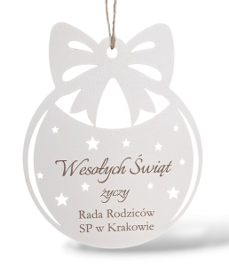 Bombka z logo firmy biała grawer świąteczny upominek gwiazdki