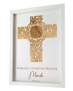 Pamiątka prezent Pierwszej Komunii Świętej Chrztu Świętego ramka z modlitwą 3D 30x21