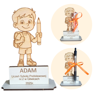 Drewniana statuetka Pasowanie na Ucznia personalizowana pamiątka dla dziecka (1)