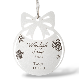 Bombka z logo firmy biała grawer świąteczny upominek dla klientów pracowników