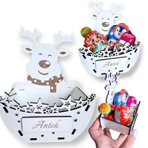 Prezent na Mikołajki dla dzieci drewniany koszyczek na słodycze z imieniem