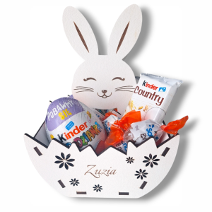 Zając koszyczek Prezent na Wielkanoc dla dzieci  na słodycze zajączek kinder jajko